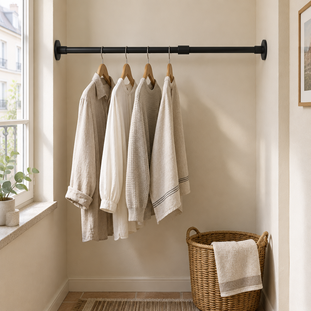 No-Drill Tension Curtain Rod - Thick Adjustable Spring Rod for Bathroom, Closet & Balcony
