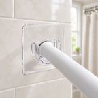 No-Drill Tension Rod Bracket Hooks - Strong Adhesive Hooks for Curtains, Kitchen & Bathroom Rods