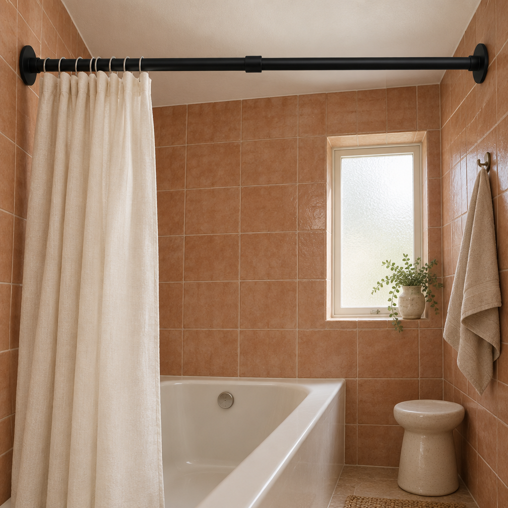 No-Drill Tension Curtain Rod - Thick Adjustable Spring Rod for Bathroom, Closet & Balcony
