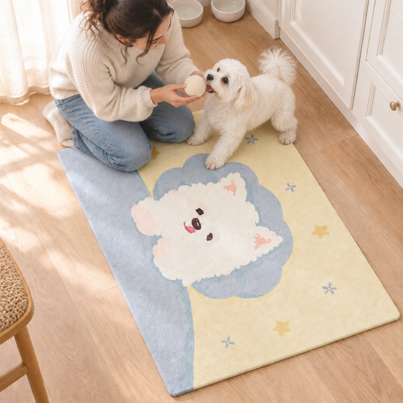 Waterproof Pet Feeding Mat - Easy-Clean PVC Cat & Dog Food Mat, Non-Slip Fence Feeding Pad
