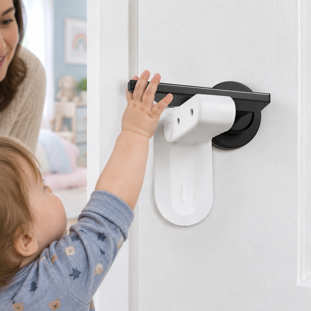 Door Handle Safety Lock - No-Drill Child & Pet Proof Lock, Prevents Unlocking and Pinched Fingers