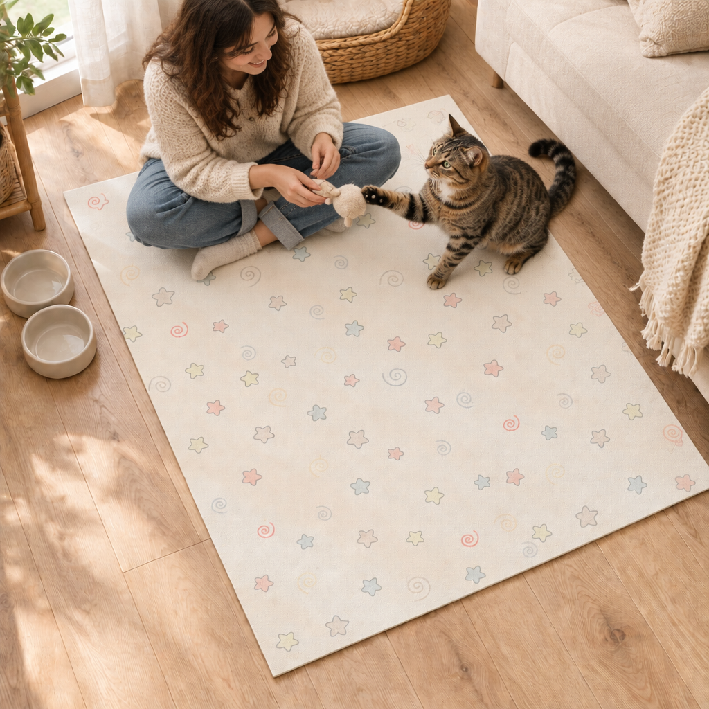 Waterproof Pet Feeding Mat - Easy-Clean PVC Cat & Dog Food Mat, Non-Slip Fence Feeding Pad